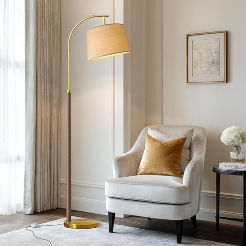 G-SAFAVA Real Wood Floor Lamps for Living Room Bedroom, 62.5" Mid Century Modern Lamp Gold Standing Tall Arc Lamps with Foot Switch, Floor Lamps for Nursery Office Decor Corner Reading Room Light - color: Chestnut