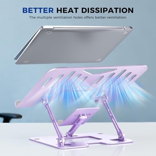 Ergonomic 2-in-1 Purple Laptop Phone Stand for Desk, Adjustable Riser, Sturdy and Portable, Fits All Laptops and Phone (Purple) - color: Purple
