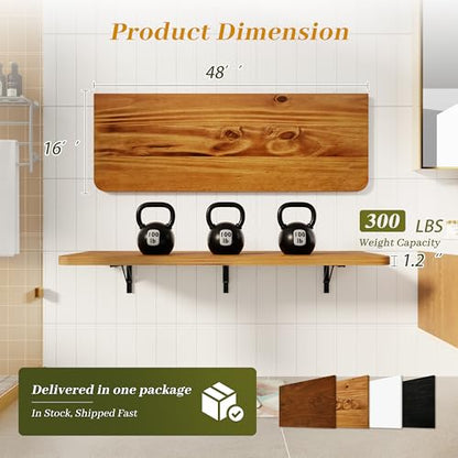 Dogsky Floating Wall Desk 48" x 16" - 300 lbs Heavy Duty Solid Pine - color: Golden Brown, size: 48" x 16"