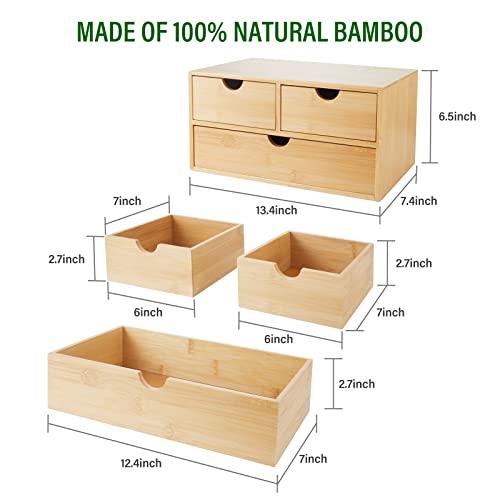 Charmewooden Bamboo Desk Organizer With Drawers Countertop Drawers Counter Storage Box Corner Desk Organizer for Home Office No Assembly Required - color: Natural Color(3 Drawers)