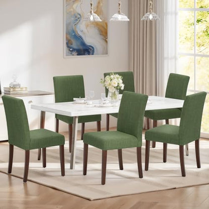 MALOL Upholstered Dining Chairs Set of 6, Modern Fabric Dining Room Chair, Wooden Dining Chair, Kitchen Side Chairs, Farmhouse Dinner Chair with High Back for Kitchen, Green - color: Green, size: Set of 6