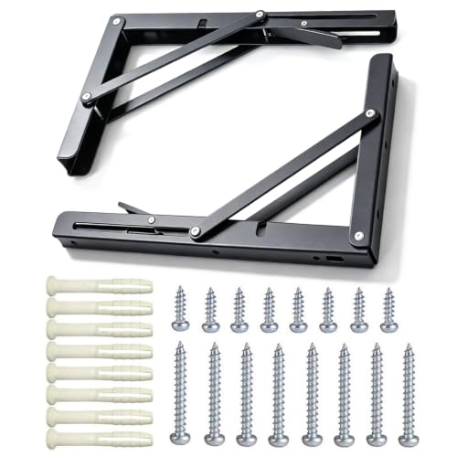 16 Inch Black Folding Shelf Brackets, 2 Pack Metal Heavy Duty Shelf Bracket - color: Black, size: 16 Inch