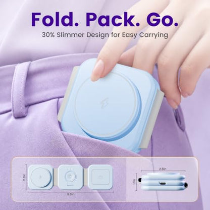 15W Magnetic Travel Charging Station, 3-in-1 Foldable MagSafe Charger - color: Sky Blue