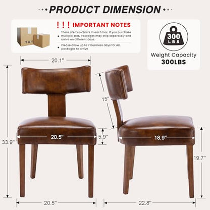 HNY Mid Century Modern Dining Chairs Set of 2, Farmhouse PU Leather Upholstered Accent Chair Curved Backrest Kitchen Chairs, with Hardwood Frame, Brown - color: Brown Curved
