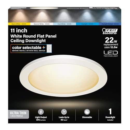 Feit Electric Flush Mount Ceiling Light Slim, Dimmable, 5CCT - 11 in | Dimmable, 875 lm, 3000K-6500K, Slim Low-Profile, Flat Panel Ceilling Light Fixture for hallways, bedrooms, living rooms - size: 11in. Downlight