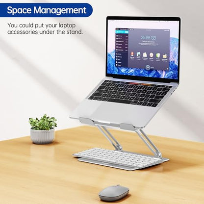 BESIGN LS10 Laptop Stand for Desk, Ergonomic Adjustable Notebook Tablet Stand, Foldable Laptop Riser, Portable Desktop Book Stands, Computer Holder Compatible with 10-14" Laptops, Silver - color: B-Silver