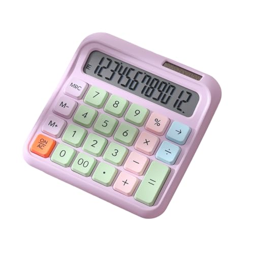 Desktop Calculator 12 Digit Large and LCD Display Big Button Calculators Solar Power and Battery Operated for Office School Home for Kids Students Accountant - Gradient Pink (Blue) (Green) (Pink) - color: Purple