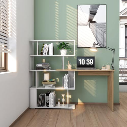 Mondeer 41.7" L-Shaped Desk with 4-Tier Shelves for Home Office - color: White and Wood
