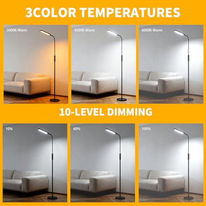 CRI95+ Floor Lamps for Living Room, 18W 3000LM Standing Lamp with 3 Color Temps, Gooseneck Adjustable Dimmable Lamp with Remote, Touch Control for Bedroom, Office, Tattoo Light