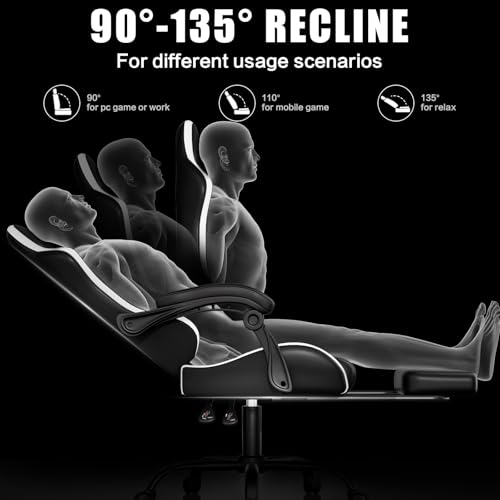 Czlolo Gaming Chair, Ergonomic Office Computer Chair with Footrest and Lumbar Support Massager High Back Video Gamer Chair, Wide＆Thick Cushion, 90°-135° Recline, Adjustable Height, Cloud White - color: Cloud White