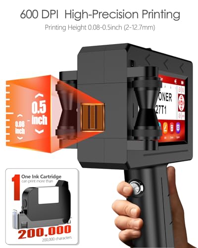 127T1 Handheld Inkjet Printer - Portable Handheld Printer for Text/Logo/QR Code/Barcode/Date/Batch Number/Serial Number, Inkjet Coding Machine for Cardboard/Metal/Plastic/Ceramic/Wood/Fabric