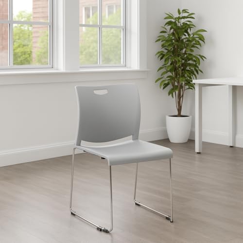Stacking Sled Base Guest Chairs – Pack of 4 | Ergonomic Polypropylene Seat, Chrome Metal Frame, 275-lb Capacity | Stackable Waiting Room, Classroom, Office & Lobby Chairs - color: Grey