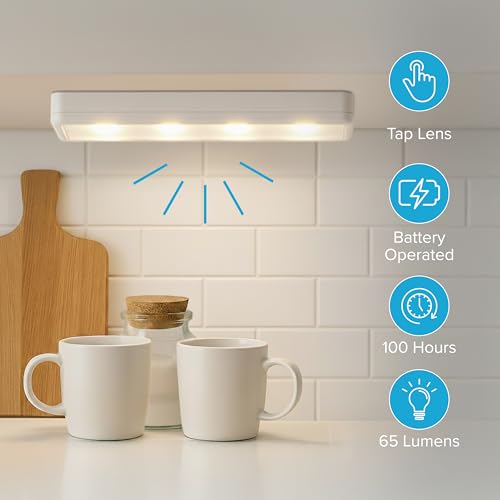Pack of 2 Wireless LED Stick on Lights Battery Operated Under Cabinet Lighting - 8.5 Inches Long - 65 Lumens Push Light for Kitchen, Closet, and Countertops - size: 2 pack, style: Tap Control
