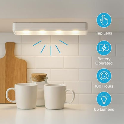 Pack of 2 Wireless LED Stick on Lights Battery Operated Under Cabinet Lighting - 8.5 Inches Long - 65 Lumens Push Light for Kitchen, Closet, and Countertops - size: 2 pack, style: Tap Control