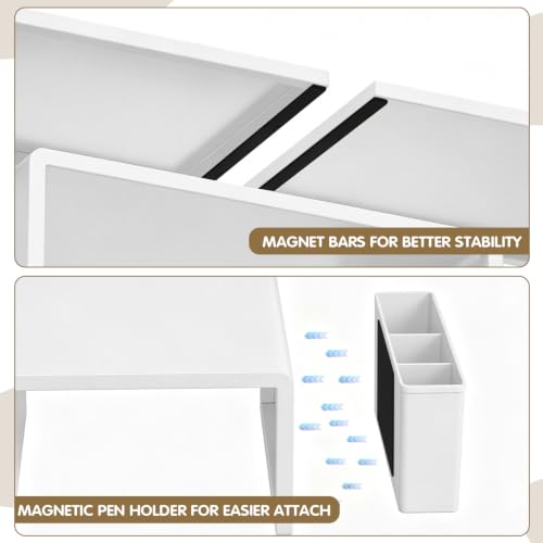 LEKETREE Dual Monitor Stand Riser with Drawer and 2 Pen Holders, White - color: White