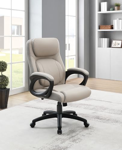 Office Star FL Series Executive Seating Faux Leather Manager's Adjustable Office Chair with Padded Arms, Taupe with Grey Mesh Accents - color: Taupe