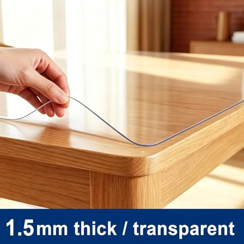 Transparent 14 x 34 inch Office Desk Blotter Mat Clear Plastic Table Protector Cover Pad PVC Topper Surface Proection Mat Pad Anti Scratch Table Mat Glass End Table Protector Waterproof Easy Clean