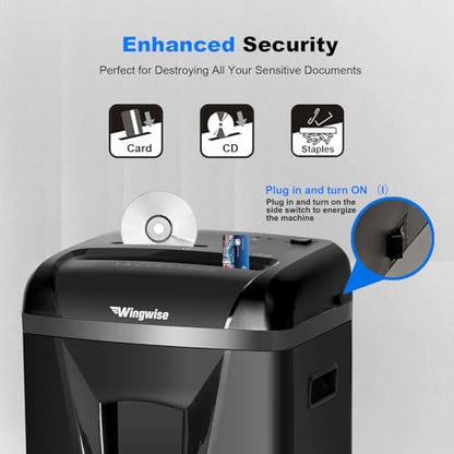 Wingwise 9 Sheets Micro Cut Paper Shredder for Home Office | P-5, 10 Mins Runtime, 5.8 gal, Shreds CDs & Credit Cards