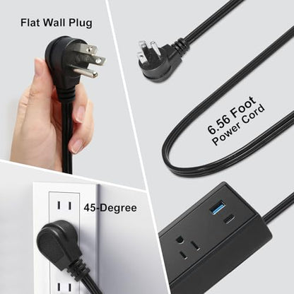 Fast Charge USB C Desk Clamp Power Strip 40W, Desktop Edge Mount 2 PD 20W USB-C Ports&2 QC 18W USB A Ports 3 Outlets Flat Plug for Home Office School Hotel ETL (Black) - color: Black