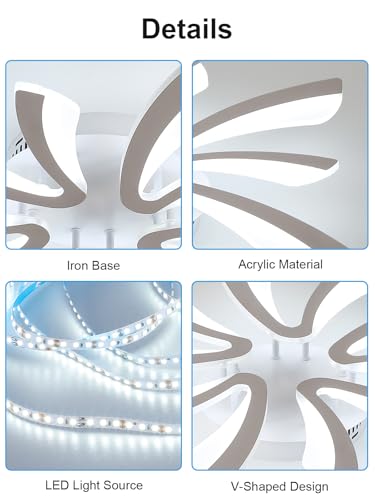 Goeco Modern Ceiling Light, 27.5'' LED White Acrylic V-Shaped Flush Mount Ceiling Lights, 6500K Ceiling Light Fixture for Living Room, Dining Room, Bedroom, Kitchen - color: White V Shaped-6500K