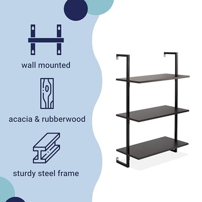 happimess Madera 3-Shelf Wall Mounted Bookcase 40.55", Black - color: Black, size: 3-Tier 40.55"