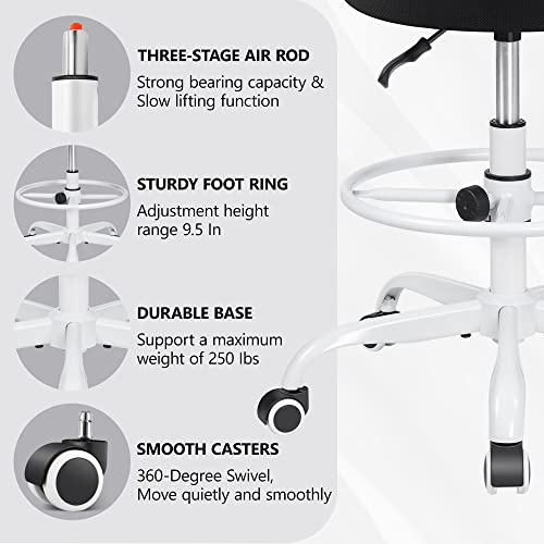Primy Armless Mid-Back Ergonomic Standing Desk Chair - Mesh Rolling Tall Chair, Adjustable Height and Footring, Art Room, Office or Home (White) - color: White, size: PR777-Z
