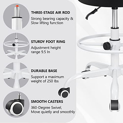 Primy Armless Mid-Back Ergonomic Standing Desk Chair - Mesh Rolling Tall Chair, Adjustable Height and Footring, Art Room, Office or Home (White) - color: White, size: PR777-Z