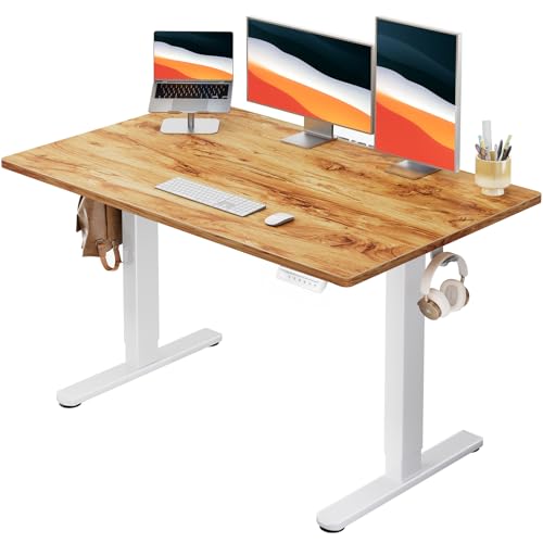 HUANUO Electric Standing Desk, Whole Piece Desktop, Adjustable Height Computer Desk, 4 Height Memory Settings, Sit Stand Up Desk for Home Office, 48" x 30", Light Vintage - color: Light Vintage, size: 48" X 30"