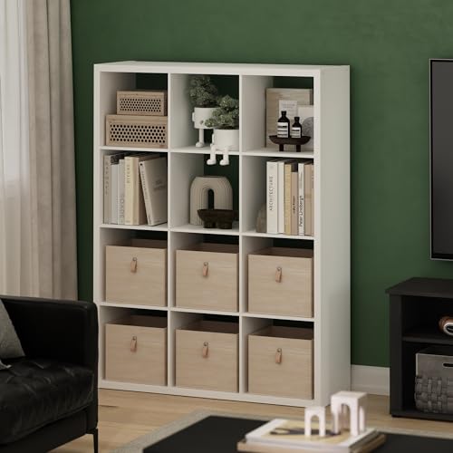 Furinno Cubicle Book Shelf, 12-Cube Bookshelf, Extra Thick Frame Reversible Bookcase with Open Back, 14.6" x 44" x 58", for Living Room, Bedroom, Home Office, White - color: White, size: 12-Cube