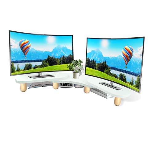 Monitor Stand Riser, Desktop Computer Stand for Desk Small Monitor Stand TV/Screen/PC/Laptop Riser Computer Stand Desktop Shelf, Desk Organizers and Accessories, Pink Desk Organizer (White, Dual) - color: White, size: Dual