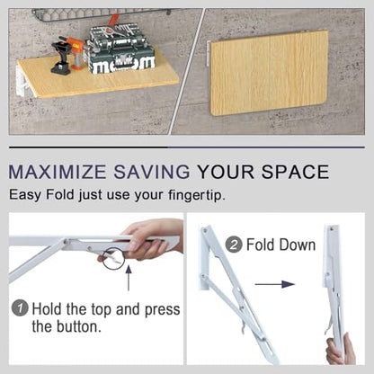 TEAMIX Wall Mounted Folding Table for Small Spaces, Floating Desk, Maple - color: Maple, size: 22"W x 15.7"D