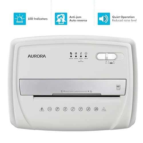Aurora Desktop Style High-Security Anti-Jam 12-Sheet Micro-Cut Paper and CD/Credit Card/Junk Mail Shredder with 1.8 Gallon Pullout Basket/Security Level P-4 - style: 12-Sheet Microcut / P4