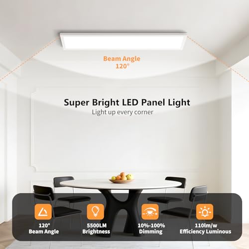 AIKVSXER 1Pack 1x4 LED Flat Panel Light, 50W Surface Mount Ceiling Fixture | 5500LM, 3CCT (3000K/4000K/5000K), Ultra-Thin 48In, 10-100% Triac Dimmable for Kitchen, Garage, Office, Basement