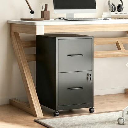 SAWJEC 2 Drawer Metal File Cabinet with Lock, Black Mobile Filing Cabinet | 17.7"D x 15"W x 26.8"H, Black Mobile Locking File Cabinet, Assembly Required, Fits Letter Hanging Files - color: Black, size: 17.7"D x 15"W x 26.8"H