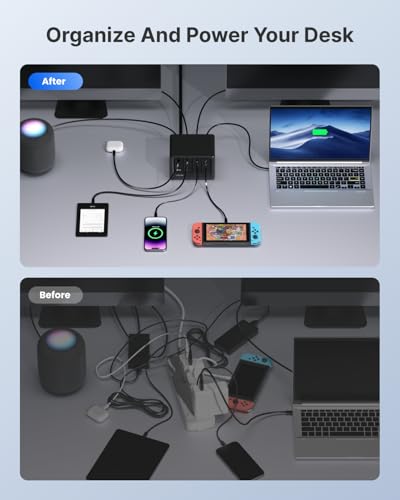 Gitryin 12-in-1 Desktop Charging Station, 160W USB Retractable GaN Charger - size: With 1 Micro, 1 Lightning, 3 Type-C Chargers