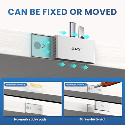 EJAY Magnetic 4-Port USB-A Hub 10Gbps for Mac & Windows | | Aluminum | Flexible Mount | Attaches Under Desk | Monitor | Iron Objects - color: Silver