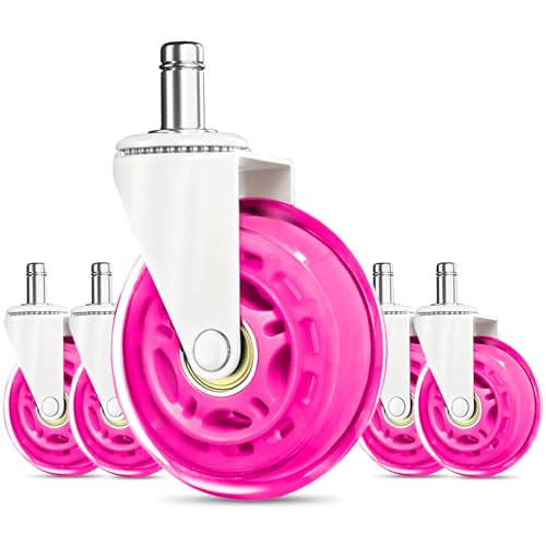 RidRed Office Chair Wheels - Replacement Rubber Wheels - Universal Fit 3 Inch Casters, Heavy-Duty Chair Casters, Noise Free, Fits 98% Chair, for All Floor (5) - color: Pink