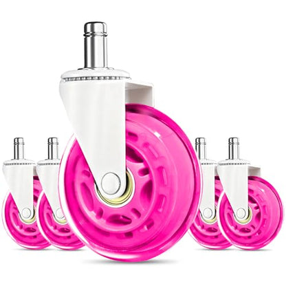 RidRed Office Chair Wheels - Replacement Rubber Wheels - Universal Fit 3 Inch Casters, Heavy-Duty Chair Casters, Noise Free, Fits 98% Chair, for All Floor (5) - color: Pink