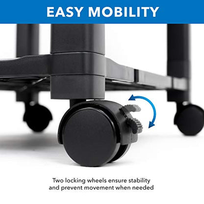 Mount-It! Under Desk Printer Stand with Wheels [2 Shelf] Height Adjustable with 4 Swivel Wheels, Cable Management, Low Rolling, Mobile Printer Cart, 2 Tier (Black)