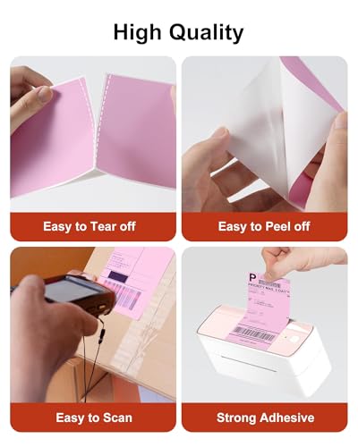 Phomemo 4x6 Thermal Label Printer Paper - 500 PCS Pink 4"x6" Labels Roll Shipping Supplies Labels - Water/Oilproof Stickers - Permanent Adhesive Thermal Shipping Label for Ship Packages - color: Pale Pink, size: 4x6*500