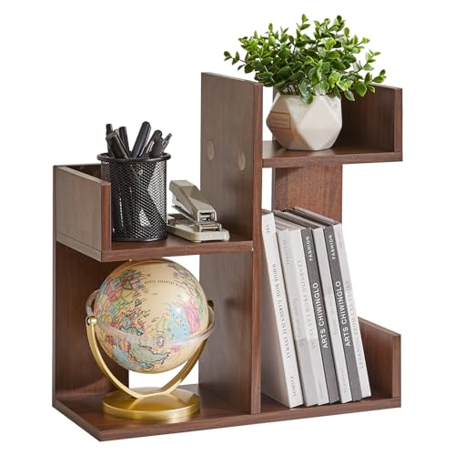 Aibiju Small Bookshelf for Small Space, Unique Cactus Bookcase, Kitchen Counter Shelf Desktop Organization, Light Walnut YD-DSR002LW - color: Light Walnut