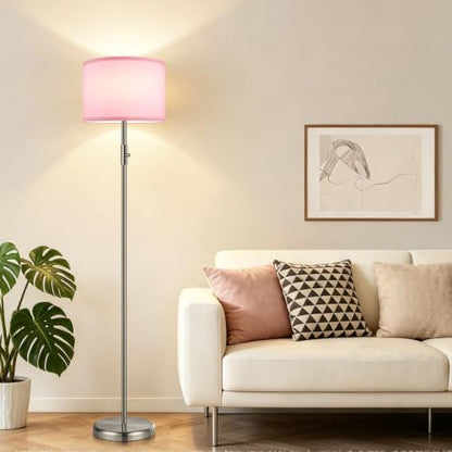 Floor Lamp Simple Design with Shade, Small Tall Lamps for Living Room Bedroom Office Dining Room Kitchen-Nickel - color: Nickel-Pink Shade