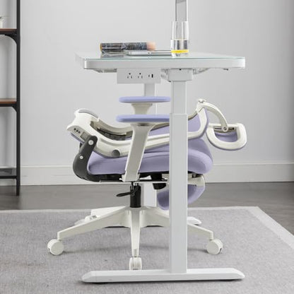 Ergonomic Foldable Office Chair with Footrest and Lumbar Support, Purple - color: Purple