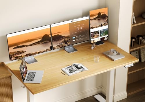 Claiks Electric Height Adjustable Standing Desk, 55x24 Inch, Bamboo | Smooth Height Adjustment, 3 Memory Presets, Cable Management Hub&Hook, Stable Steel Frame, 176lbs Capacity, Easy Assembly - color: Bamboo, size: 55