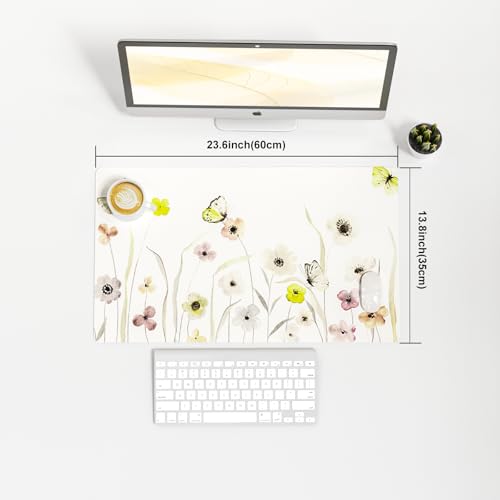 Faux Leather Large Mouse Pad, Office Desk Mat, 23.6"x13.8", Butterflies - color: Floral Butterflies, size: 23.6L x 13.8W inches
