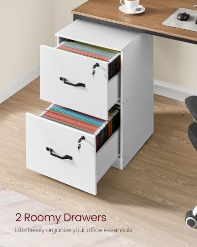 VASAGLE 2 Drawer File Cabinet with Locks, for A4, Letter Sized Documents - color: Cloud White, size: 2 Drawers