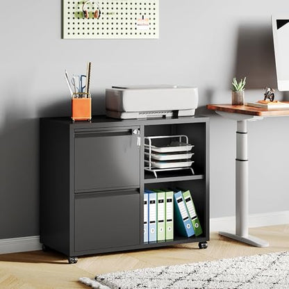 DEVAISE Lateral File Cabinet with 2 Drawers and Adjustable Shelf - color: Black
