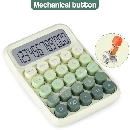 Mechanical Pushbutton Calculator,12 Digit Large LCD Display,Big Buttons Easy to Press,Colorful Candy Calculator,Automatic Sleep,with Battery.for Office,School, Home. (Green) - color: green