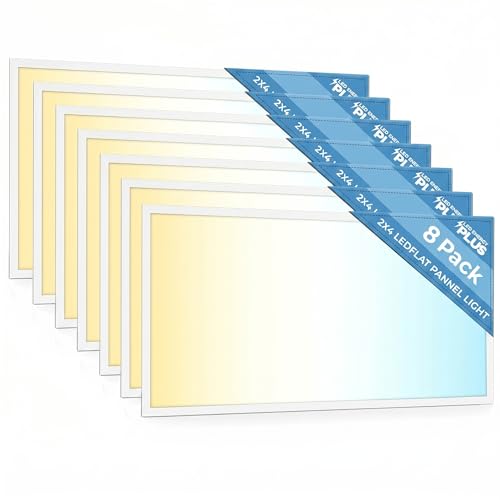8 Pack 2x4 LED Flat Panel Light for Drop Ceiling, 9360lm Selectable 30W/40W/50W/60W/72W, Color Temperature 3000K/3500K/4000K/5000K/6500K, 0-10V Dimmable, 120-277V, ETL - size: 2x4 FT - 8 Pack