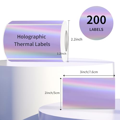 3x2 Inch Holographic Thermal Labels, Purple Thermal Sticker Labels, Rainbow Glitter Thermal Stickers for Price, Barcode, Mailing, Name, DIY Custom Logo Design, 200 Sheets/1 Roll - color: Holographic Purple, size: 2*3 inch